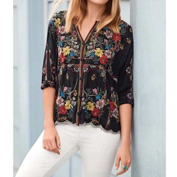 Johnny Was Cabo long sleeve button down embroidered floral tribal blouse jacket - Picture 3 of 6
